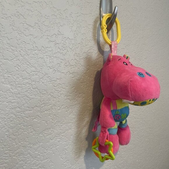 Nuby Tag-A-Long Hanging Plush Pink Hippo Rattle Activity Infant Toddler Toy - Picture 2 of 6